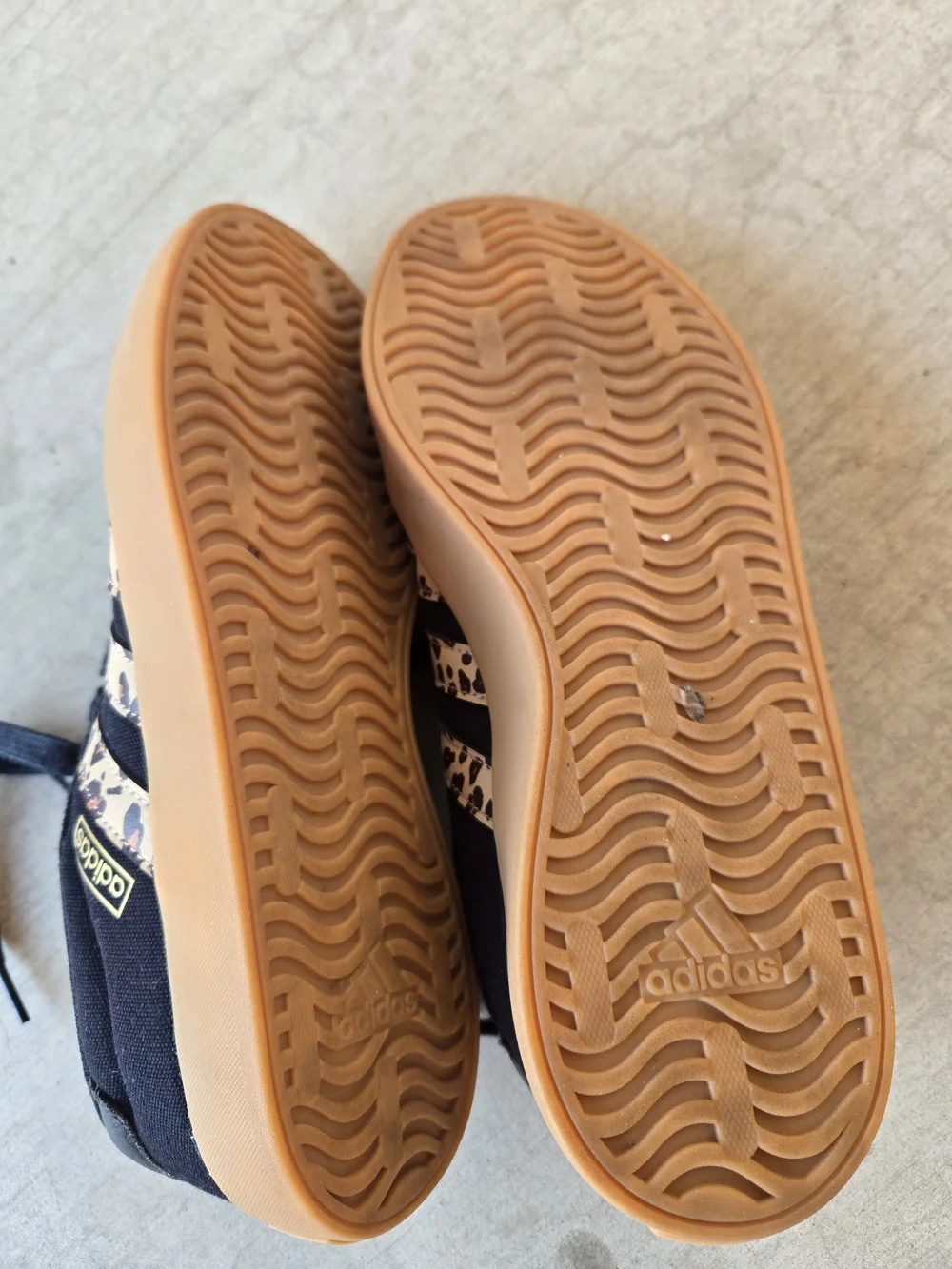adidas Women’s Black Sneakers with Leopard Print Stripes and Gum Sole
